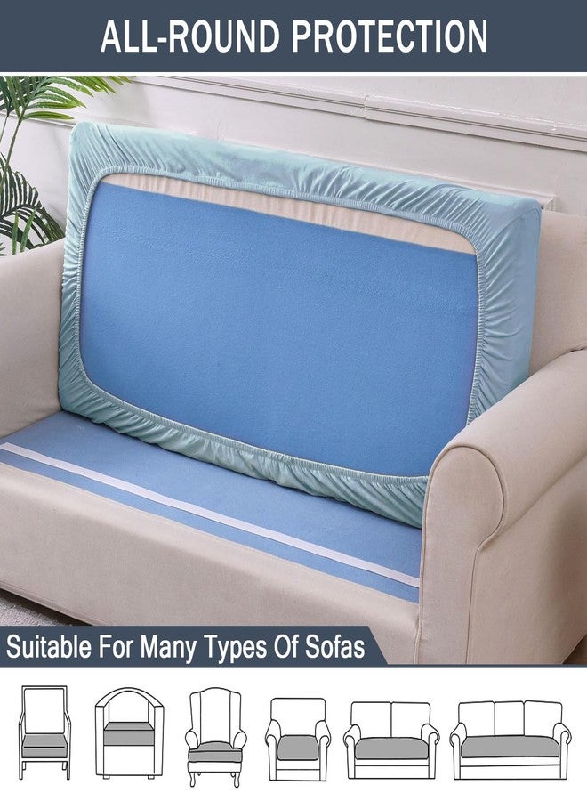 CONRUSER Stretch Cushion Cover, Soft Velvet Plush Cushion Slipcovers Loveseat Sofa Covers Couch Seat Covers Furniture Protector with Elastic Bottom (Medium, Light Blue) - Image 4